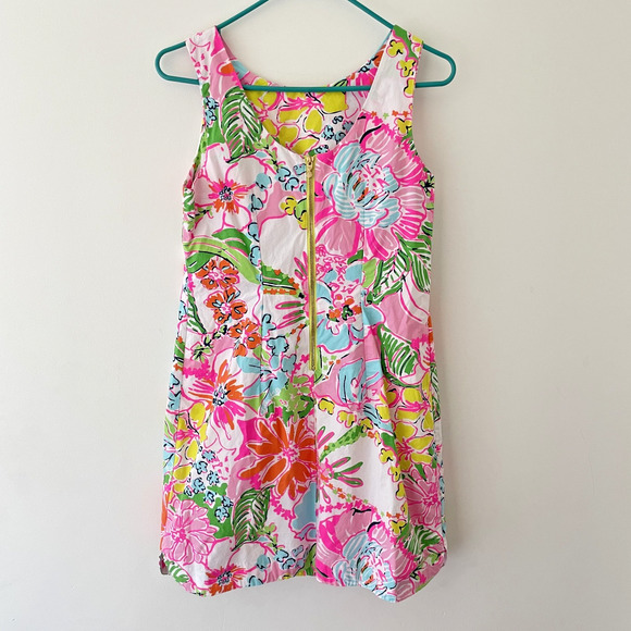Lilly Pulitzer Floral Shift‎ Dress Cotton Sleeveless Tropical Resort Sz 8 Preppy - Picture 2 of 9
